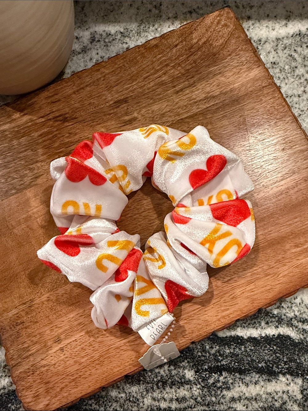 Velvet KC Chiefs Hair Scrunchie XL Evie Pearl Soft Kansas City Football 🏈